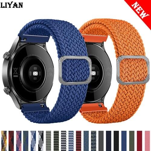 20mm/22mm strap for Samsung Galaxy watch 3/active 2/46mm/42mm/Gear S3 Adjustable Braided Solo Loop Huawei watch GT/2/2e/Pro band