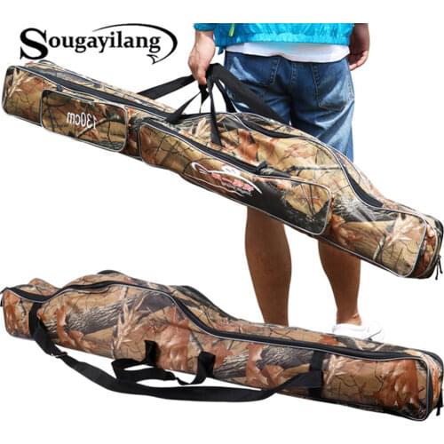 Sougayilang 130cm Camouflage Double Layer Waterproof Fishing Tackle Bag Fishing Rod Bag Canvas Fishing Bag Backpack Fishing Bag