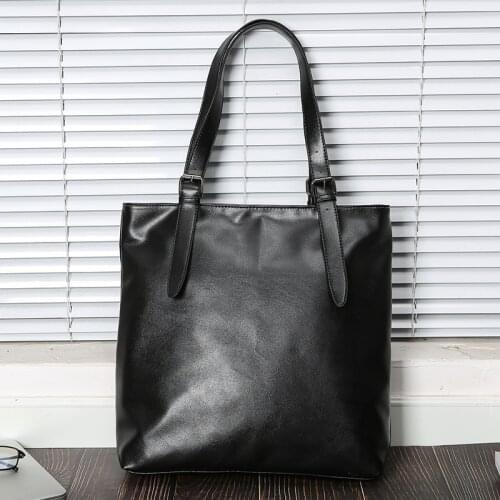 Black Soft Leather Handbag for Men Casual Fashion Portable Underarm Tote Bag Large Capacity Zipper Anti-theft Male Laptop Bag