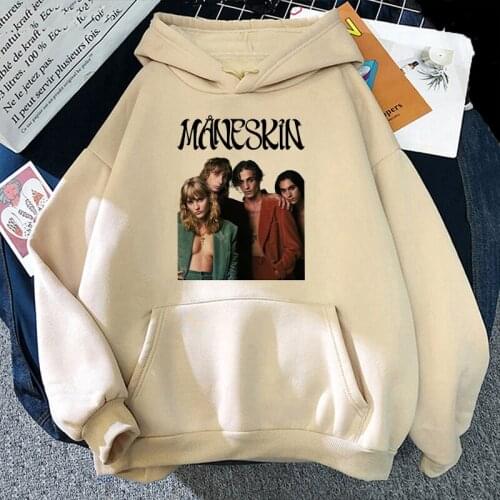 Maneskin Oversized Sweatshirt Womens Clothes Tops Hoodies Harajuku Loose Warm Pullover Coat Drawstring 2021 Winter Korean Style