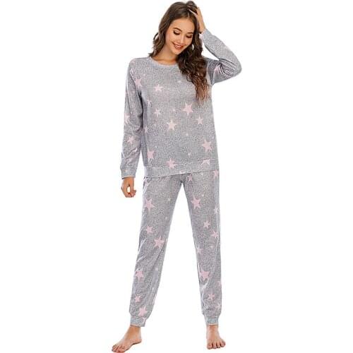 Witbuy Sleepwear Women Pajama Sets Star Print Autumn Long Sleeve Homewear Round Neck Female Night Wear For Women 2PCS 2020 New