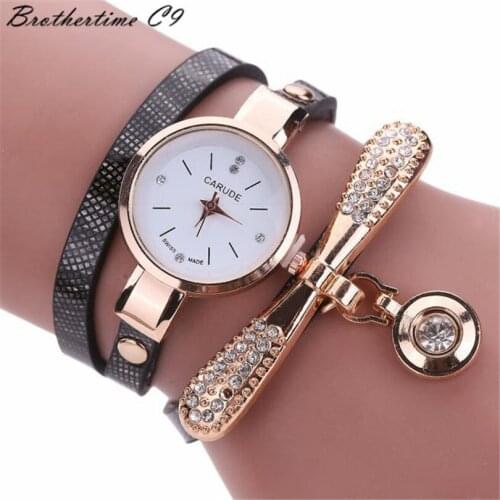 Retro Women Watch Leather Water Drop Pendant Bracelet Dial Analog Quartz Wrist Ladies Watch Women Watches Clock