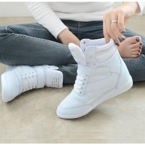 Women Sneakers 2018 Women Casual Shoes Platform Hidden Increasing Sneakers Breathable Leather Shoes High Top White Sneakers
