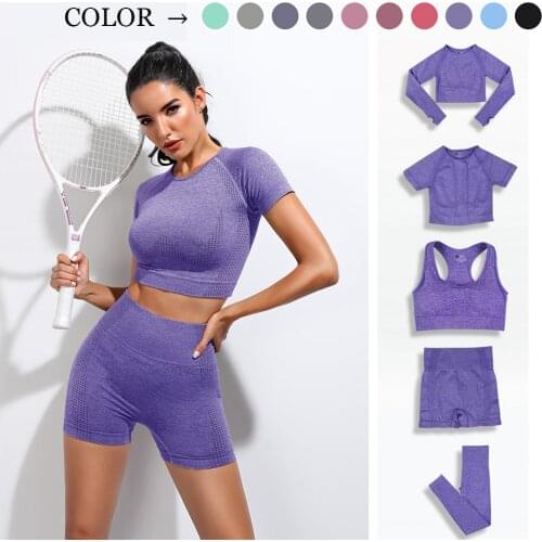 2/5PCS Seamless Women Yoga Set Workout Sportswear Gym Clothing Female Outfit Fitness Tracksuit High Waist Leggings Sports Suit