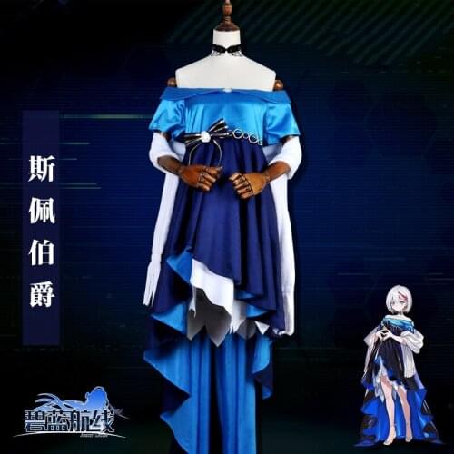 Game Azur Lane Admiral Graf Spee Cosplay Costume Blue Dress Halloween Christmas Carvinal Party Costumes For Women