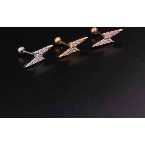 1 PCS Small Flash Shape Micro Pave CZ Ear Bone Cuff Earring Trendy Zircon Gold Color Stainless Steel Helix Ball Piercing Ears