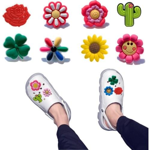 1pcs Lovely Small Flowers PVC Shoe Charms Accessories Sunflower Four Leaf Clover Cactus Shoe Decorations Ornaments Kids Gift
