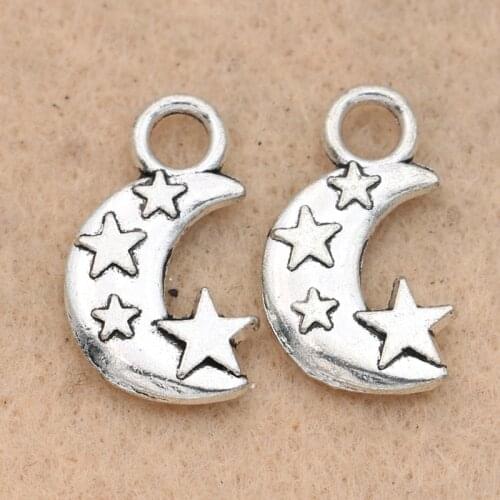 10pcs Vintage Moon Star Charms Pendants for Jewelry Making Tibetan Silver Plated DIY Handmade 19x11mm