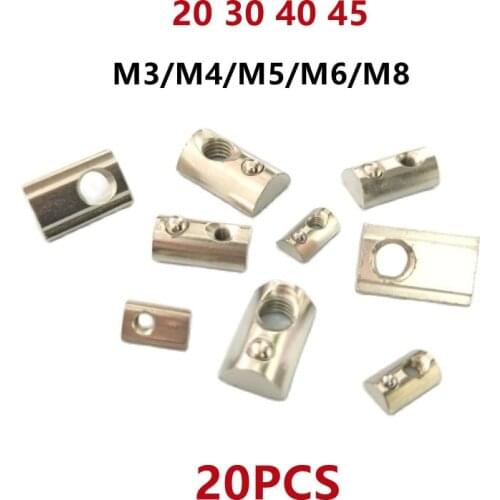20PCS Aluminum Extrusion Profile 2020 3030 4040 4545 CNC M4 M5 M6 M8 Half Round Elasticity Spring Nut Ball Nut Accessories
