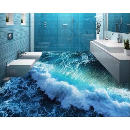 Beibehang Custom 3d personality summer waves painted floor super green on the bathroom floor wallpaper home 3D Floor photo