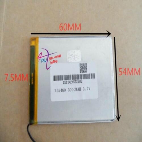 755460 3000MAH MP3 MP4 3.7 polymer lithium battery MP5 Bluetooth small toy GPS