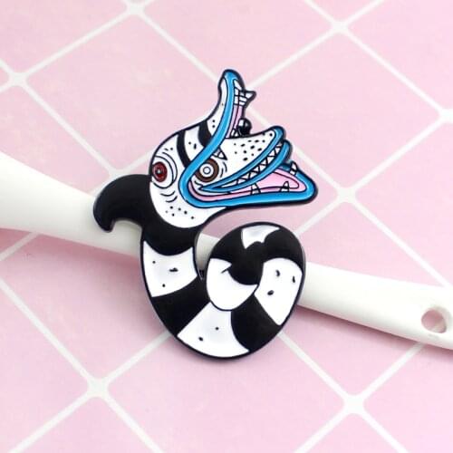 Cartoon animal Snake Evil Creature Brooch Open Mouth Black White Snake Enamel Pins Badge For Kid Jewelry fashion accessories