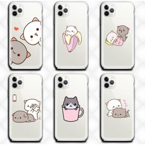 Couple Lovely Gray Cat Phone Case Clear for iphone 12 11 Pro max mini XS 8 7 6 6S Plus X 5S SE 2020 XR cover