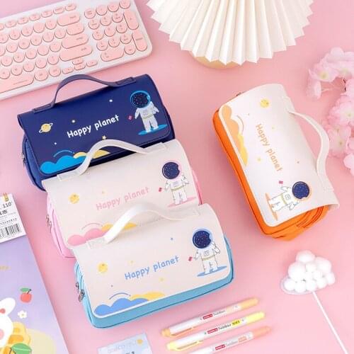 Cartoon Astronaut Large Capacity Pencil Case Student Handbag Kawaii Stationery Multifunctional Pencil Bag Cute School Supplies