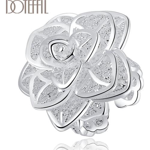 DOTEFFIL 925 Sterling Silver Opening Three-Tiered Flower Ring For Women Fashion Wedding Engagement Party Gift Charm Jewelry