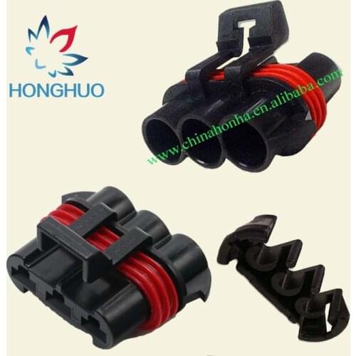 Free shipping 5/10sets 3 pin Black Metri-Pack 630 Sealed Female Connector Assembly, Max Current 46 amps for Delphi 12124685