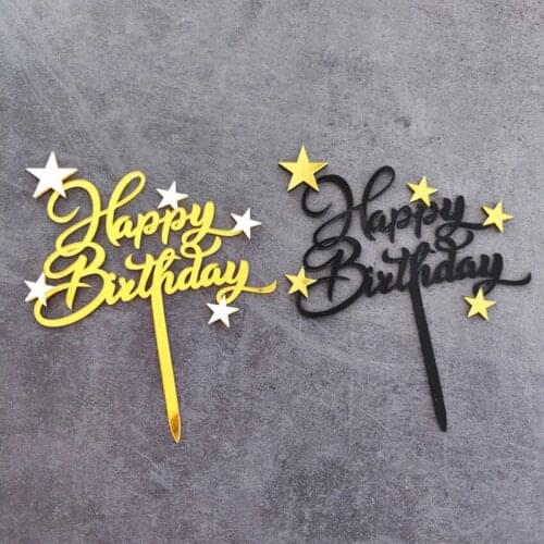 Hot New Product Black Gold Silver Gold Five-pointed Star Acrylic Cake Card Cake Decoration Plug-in Cocoa Cake Topper