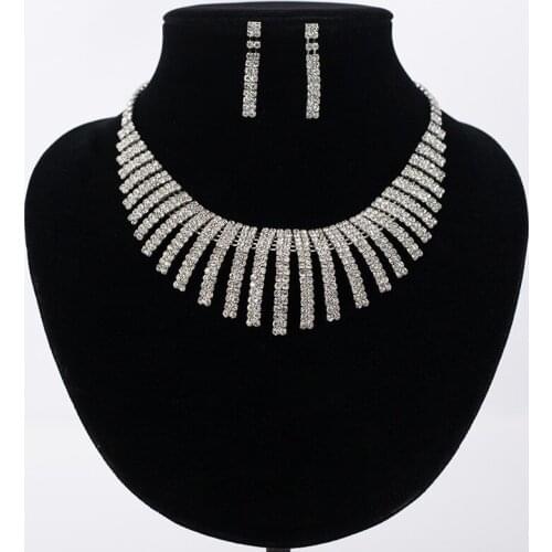 Bride Fashion Jewelry Jewelry Dress Accessories Korean Style Diamonds Popular Silver Plated Earrings Necklaces Wedding Set Gifts