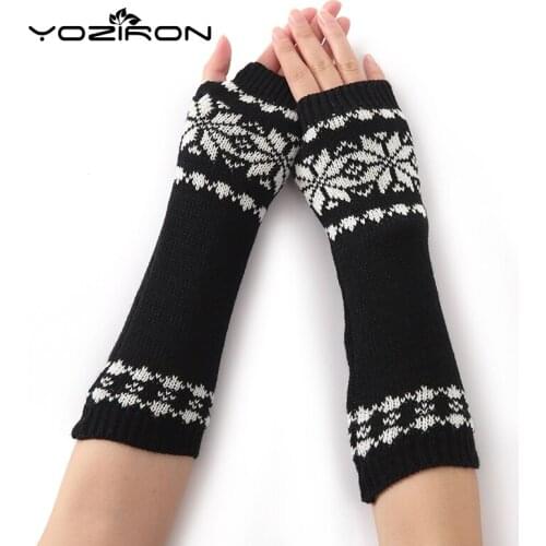 YOZIRON Fashion Snowflake Shape Women Knit Arm Warmers Winter Knit Long Sleeves Gloves For Woman Girls Fingerless Gloves