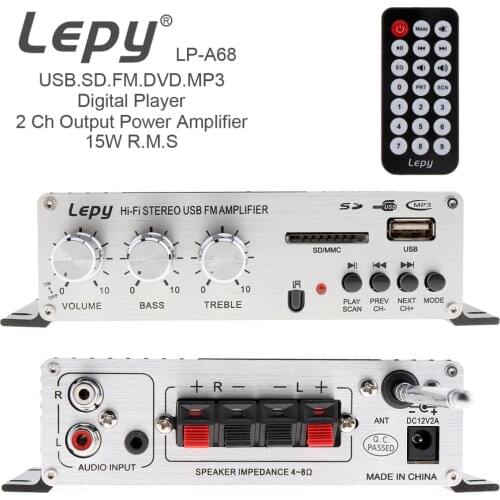 New LP-A68 15W x 2 2CH HI-FI Digital Audio Player Car Amplifier FM Radio Stereo Player Support SD / USB / MP3 / DVD Input