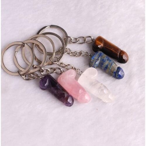 Man Penis Pendant for Keychains Natural Stone Genitalia Shaped Pendants Car Keyring Hanging Jewelry Funny Women Friends Gifts