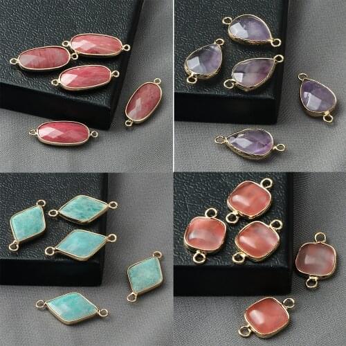 Natural Stone Pendant Accessory Faceted Water Drop Shape Purple Agate Charms For DIY Necklace Earring Jewelry Making Women Gift