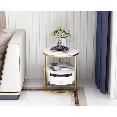 Light luxury rock double bedside table mini storage cabinet simple modern bedroom round bedside storage cabinet
