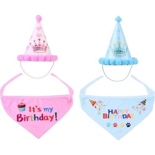 Happy Birthday Hats For dogs Pet Birthday Party Hat Cat Hats Dog Age Anniversary Party Saliva Towel Set Dogs Accessories