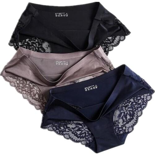 Sexy Women Lace Side Underwear Seamless Briefs Silk For Girls Ladies Bikini Cotton Crotch Breathable Lingerie