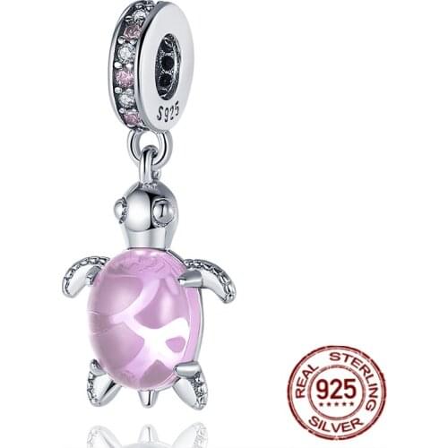 925 Sterling Silver Mini Turtle With Pink Back Beads Charms Fit Original 3mm Bracelets&Bangle Making DIY Women Jewelry Gift