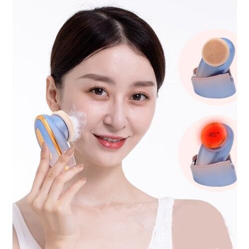 New Arrivals Heating Facial Brush Electric Soft Facial Cleansing Brush for Face Massage Deep Cleaning Skin Lifting