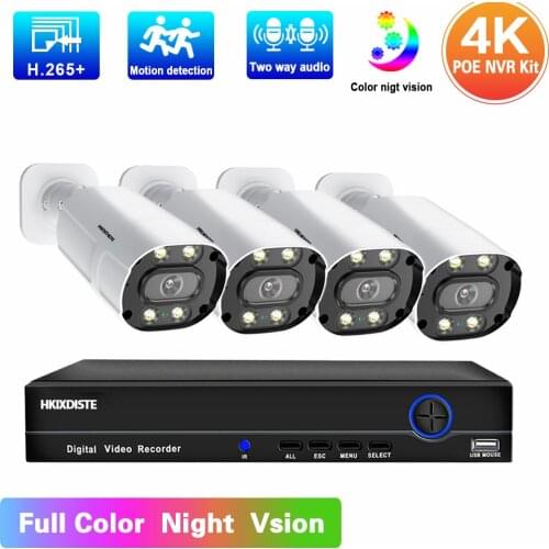 4K POE Security Camera System 4CH NVR Kit 8MP IP Monitoring Camera System Set Two Way Audio CCTV Video Surveillance Kit XMEYE