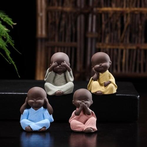 Buddha Statues mini Monk Color Sand Ceramic Home Club Geomantic Decoration Purple Figurine Tea Pet decoration accessories