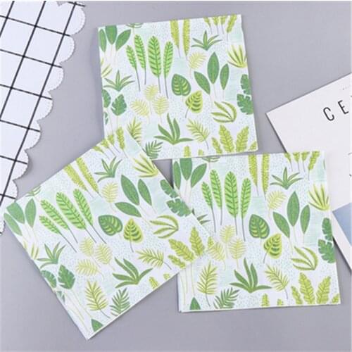 20Pcs Wedding Decoration Green Leaf Decoupage Paper Napkins 100% Virgin Wood Tissue For Birthday Party Decoration Supplies