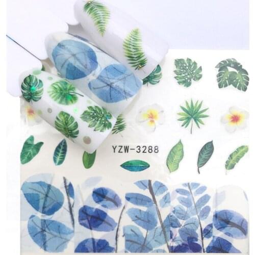 1pcs Water Nail Decal and Sticker Flower Leaf Tree Green Simple Summer Slider for Manicure Nail Art Watermark Tips