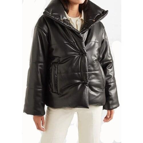 Women Thick Warm PU Leather Coat Winter Zipper Bread Jacket Ladies Parka Long Sleeve 2020 New Fashion Windproof