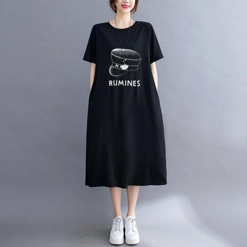 New Fashion Women Casual Loose Hat Printing 2021 Summer Short Sleeve Straight Female O-Neck Dress