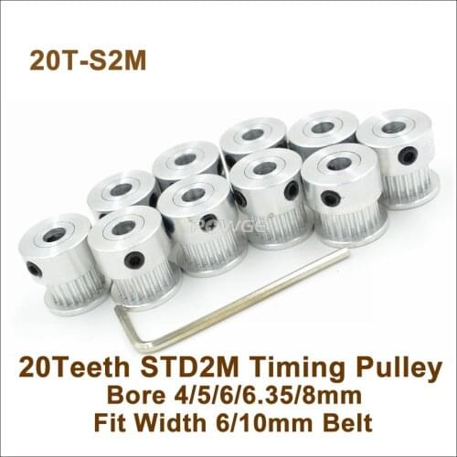 POWGE 20 Teeth S2M Timing Pulley Bore 4-8mm Fit Width 6/10mm STD2M Synchronous Belt 20T 20Teeth STD2M Timing Belt Pulley 20-S2M