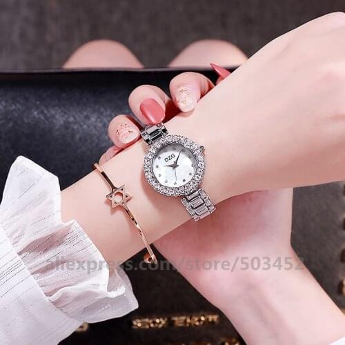 100pcs/Lot Luxury Rhinestone Crystal Women Watch Fashion Romantic With Diamond Quartz Steel Belt WristWatch Clock Zegarek Damski