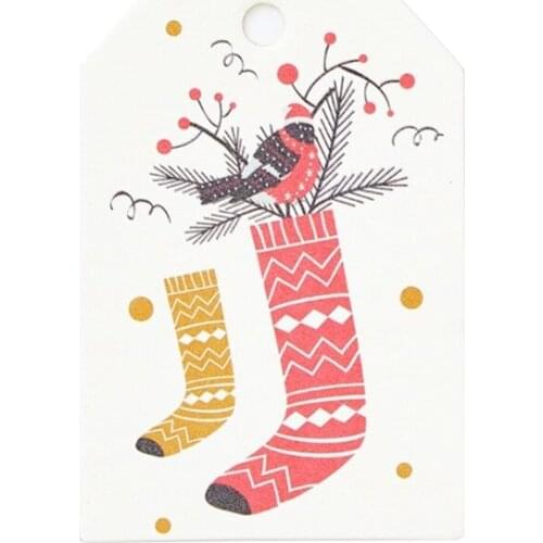 100pcs Christmas Paper Gift Tags Cartoon Santa Reindeer Glove Pattern Hanging Labels for DIY Wrapping Party Favors