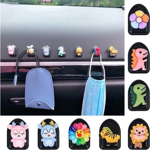 2Pcs Car Cartoon Hooks Decorative Auto Interior Organizer Ornaments Car Back Seat Hooks For Charging Cables Keys Wallets Handbag