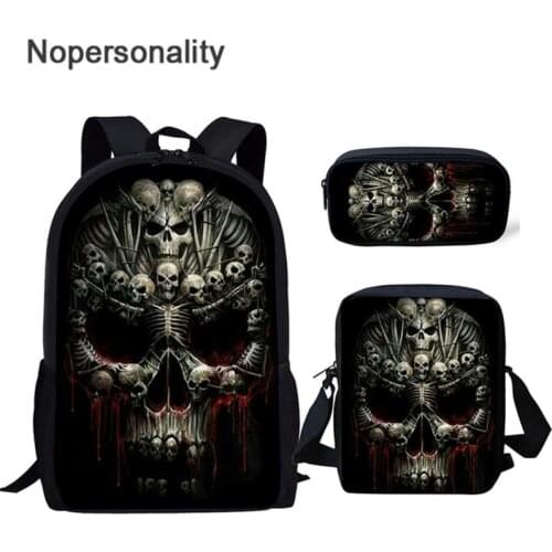 Nopersonality Cool Skull Printing School Bags for Teen Boys Girls 3pcs School Bag Set Children Shoulder Bookbag Student Backpack