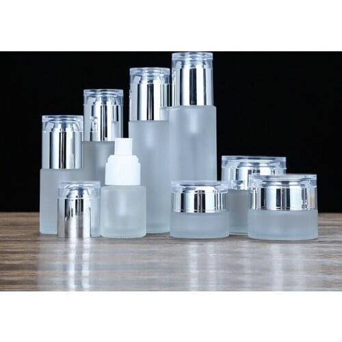 30/40/50/60/80ML Refillable Lotion Pump Bottle Bright Silver Perfume Mist Spray Bottle Frosted 20/30/50G Cosmetic Cream Jar