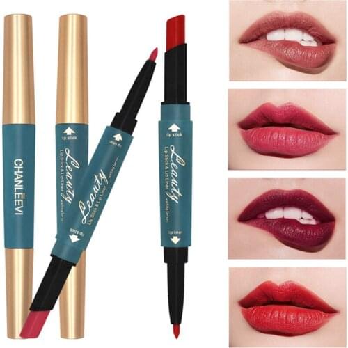 6 Color Double-ended Lipstick Lip Liner Velvet Moisturizing Lipstick Combination Rotating Lip Liner Makeup Wholesale