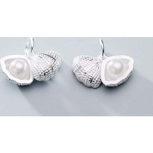 925 Sterling Silver Elegant Women Decoration Shell With Pearls Charms Small Fashion Necklace Silver Pendants DIY Jewlery Making