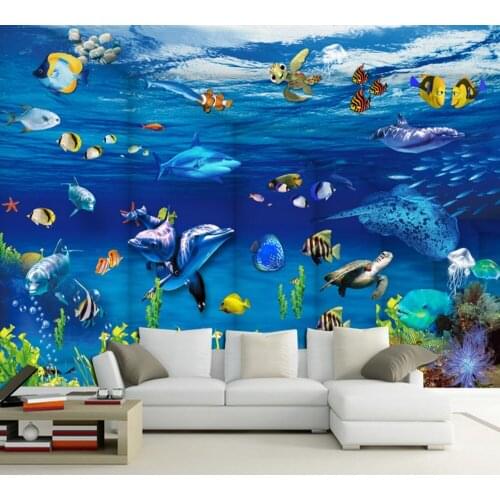 Free Shipping Custom 3D Mural Living Room Hotel Wallpaper Dream Ocean World Background Wall Painting Underwater World Wallpaper