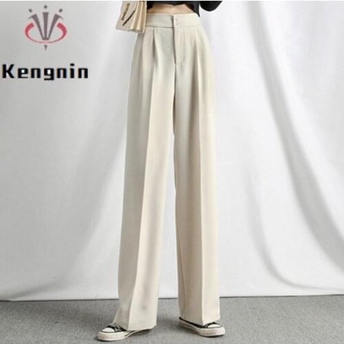 Plus Size 4XL Women Trousers Casual High Waist Loose Female Capris Button Office Lady Simple Black Beige Straight Pants KN207