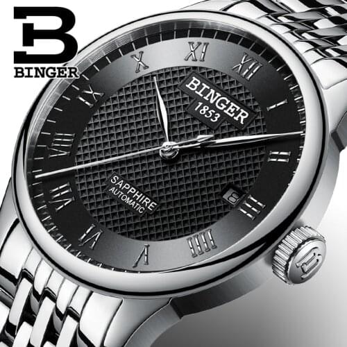 Hot BINGER Mens Watches Top Brand Luxury Sapphire Self-wind Automatic Winding Mechanical Wristwatches relojes hombre calendar
