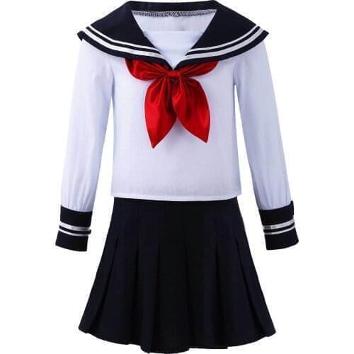 Kids Girls School Uniform Japanese Korean Version JK Suit High School Sailor Navy Cosplay Costumes Student Girls Pleated Skirt