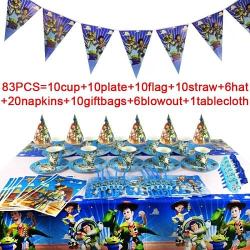 Disney Toy Story Party Supplies Paper Cup Hat Plate Kids Toy Story Birthday Party Set Cartoon Tablecloth Baby Shower Party Decor